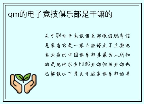 qm的电子竞技俱乐部是干嘛的